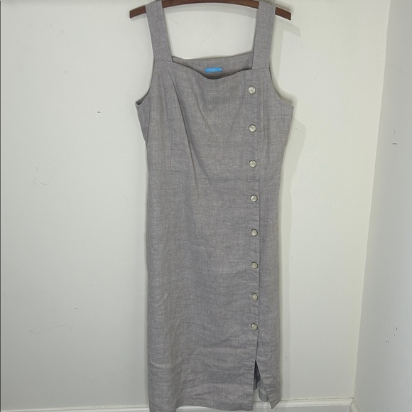 NWT J. MCLAUGHLIN Leah Linen Blend Dress Oatmeal Tan Size 12 - Picture 2 of 16